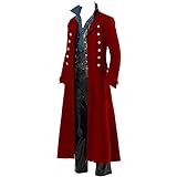 BGUK Chaqueta para hombre para Halloween, estilo steampunk, gótico, uniforme, cosplay, disfraz de esmoquin, retro, vestido largo victoriano, talla grande, rojo, XL