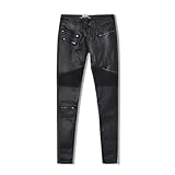 Pantalones de piel sintética para mujer, pantalones de cuero con cremallera elástica, pantalones negros de cintura alta sólida, Negro, S