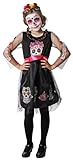Gojoy Shop-Disfraz de Catrina para Niños Halloween Canaval(Contiene:Vestido Bordada con Calavera Colorea Manga Larga Trasparente con Esqueleto y Mochila de Cuerdas.4 Tallas Diferentes) (5-6 años)