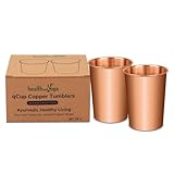 HealthAndYoga™ qCup Vasos de cobre puro para beber – Vasos de cobre puro para salud ayurvédica – Juego de 2 piezas – 250 ml (8 onzas líquidas) (liso)