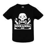 Camiseta Rock & Roll para Bebés - Camiseta Negra Calavera Punk Rock de Manga Corta, algodón Suave y Tacto Agradable (18 Meses)