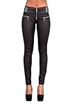 Lusty Chic Pantalón Cuero Negro Mujer Cintura Media Skinny con Bolsillos Traseros - Versatilidad y Estilo (38, Negro)