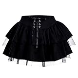 Ropa gótica para mujer Minifalda Falda acampanada XL, minifalda de cintura alta con cordón y borde de malla, falda gótica ajustable, falde escalonada niñas,pastel Halloween, carnaval,cosplay(41 cm)