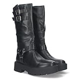 shoes&blues.es 79579-Botas Moteras con Tacon Bajo y Plataforma, Adorno al Tono en el Tobillo y Cana de 30,5cm con 2 Hebillas y Cierre de Cremallera Otono e Invierno. Talla 37 Negro