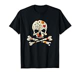 Jolly Roger Silueta Flores Floral Calavera Y Tibias Cruzadas Camiseta