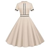 Vestido genérico estilo año 50 Pin Up manga corta vestido Rockabilly mujer Pin Up, vestido Pin Up Rockabilly año 50 cóctel fruncido Volantes secado rápido vestido verano relajación, beige, L
