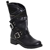 Toocool - Botas de mujer bajas biker botas motoristas botines hebillas anfibios SA9907, Negro , 36 EU