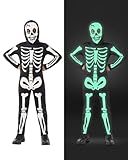 Funidelia Disfraz de esqueleto brilla en la oscuridad para niño, Talla 10-12 años Esqueleto, Calavera - Traje para niños para fiestas, Carnaval y Halloween