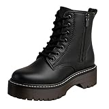 Genérico Botas Negras Militares Estilo Punk con Plataforma Dentada y Cordones hasta la Parte Superior. Cierre con Cremallera. Botas para Mujer- Talla 37EU