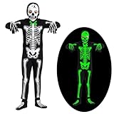 ZZXLOPEZ Disfraz de Esqueleto de Halloween para Niños, Disfraces de Halloween, Esqueleto Que Brilla incluye Mono y Máscara y Guantes y Cubre Pies, Disfraz de Esqueleto para Carnaval Cosplay Fiesta