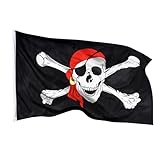 Banderas de aricona – bandera Pirata resistente a la intemperie con 2 ojales de metal - bandera con Calavera 90 x 150 cm