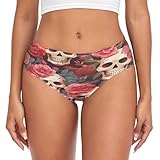 RPLIFE Calzoncillos divertidos de calaveras y flores rojas, calzoncillos cómodos para mujer, bragas de elastano para mujer, ropa interior suave, Calaveras divertidas flores rojas, XL