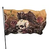 Bandera Nacional 90x150cm Calavera del Diablo con Rosas Banderas de poliéster de 3x5 pies