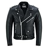 Bohmberg Chaqueta de cuero para hombre Chaqueta de motociclista de carretera Marlon Brando Chaqueta de moto - Chaqueta de turismo Cuero auténtico negro - 3XL