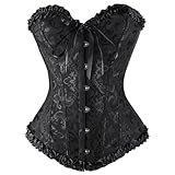 Generisch Corsé negro para mujer, corsé gótico, corsé con detalles de encaje de arco, adecuado para Halloween, cosplay, otras fiestas, eventos, XS-5XL, Negro , S