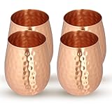 Zap Impex - Juego de 4 Copas de Vino de Cobre Macizo, martilladas Moscow Mule Copper Tumbler
