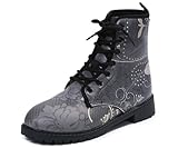 Botas de mujer con punta redonda y tacones de bloque, botines de plataforma gótica con cordones, botas Punk, botas cortas de cuero con estampado Multicolor
