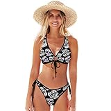 Conjunto de bikini para mujeres, adolescentes, niñas, talla XS, conjunto de bikini de 2 piezas con lazo, calaveras de azúcar, flores, conjunto de brasier sexy, Calaveras 241, S