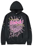 YINGKE Mujer Sudadera con Capucha Punk Oversize Sudadera con Capucha Gótica con Estampado de Tela de Araña Grande para Niñas y Hombres Sudadera Unisex Couples (3XL,NegroRosa)