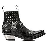 Botas New Rock 7950-S9 Botines Vaqueros Góticos Negros con Correa Metálica, Tachuelas y Calavera 46