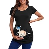 Ropa de maternidad, camisetas de verano para embarazadas, camisetas de manga corta, ropa de embarazo, ropa de embarazo, camiseta de cambray para mujer, Negro, L