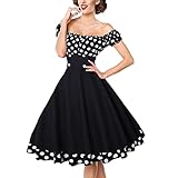 Vestido Vintage 50 Pin Up Mujer de Lunares Vintage Retro Impreso Lunares Media Largo Elegante Estilo 1950's Audrey Hepburn Vestido de Noche Cóctel sin Mangas Rockabilly Swing Plisado Vestido Año 50,