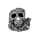 CLASSIC Adorno de Calavera Plateada para Acuario, 190 x 180 x 140 mm