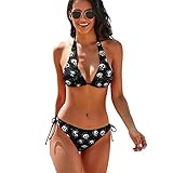 Traje de baño de Dos Piezas con diseño de Calavera gótica para Mujer, Traje de baño Sexy con Cuello Halter, Conjuntos de Bikini Triangular con cordón