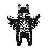 IMEKIS Bebé Recién Nacido Niñas Niños Disfraz de Murciélago de Halloween Sonrisa Calabaza Calavera Esqueleto Vestir Mono de Manga Larga con Sombrero Traje de Fiesta Elegante Negro 18-24 meses