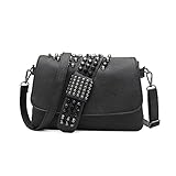 EVEOUT Damen Punk Style Umhängetasche Pu-Leder mit Totenkopf-Print Handtasche Schwarz/Damen Lange Geldbörse High-End Kreuz Muster Geldbörse (Bolso bandolera con calavera - D)