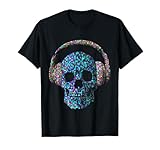 Calavera con auriculares. Escucha a música, músicos o aficionados a la música Camiseta