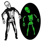 AYBUY Disfraz Esqueleto Niño, Traje Esqueleto Niño Brilla Oscuridad, Disfraz Esqueleto Halloween Niño, Disfraz Halloween Niños, Disfraces Esqueleto Niños para Carnaval, Cosplay