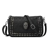 LHHMZ Bolsos góticos de la calavera del hombro de las mujeres Remache de calavera negra Bolso bandolera