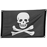 com-four® Bandera Pirata con Calavera y Tibias Cruzadas como decoración para Mardi Gras, Halloween y Fiestas temáticas, cumpleaños: la Bandera del cráneo, Jolly Roger (01 Pieza - 90x60cm)