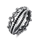 REDSUN Anillo de calavera de plata de ley 25 punk gótico cráneo anillo de dedo retro gótico anillos calavera joyería para hombre mujer anillo abierto para Halloween Navidad cumpleaños, Plata de ley,