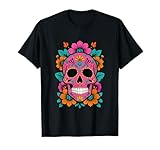 Calavera con detalles florales en colores brillantes Camiseta
