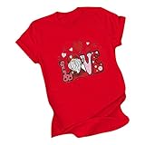Blusa Casual Camiseta Mangas Cortas sueltas Mujeres Ollas Cuello O Estampado Blusa Mujer Camiseta Calavera Brillo Señoras, rojo, XXL