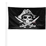KliKil Bandera Piratas Cuchillo Grande - 1 Bandera de Pirata con cuchillo espadas y calavera para Balcon, Bandera Piratas Knife Para Exterior Jardin y para poner en un Mastil, Pirate Flag - 90x150 cm