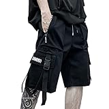 XYXIONGMAO Techwear - Pantalones cortos para hombre de carga Cyberpunk Hip Hop gótico japonés, ropa de calle para hombre, táctica gótica, Negro, Large