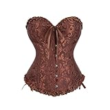 Corset Top Mujer Push Up Bustier Corset Top para Mujeres Steam Punk Brocado Encaje Corsé Talla Grande Corpiño Medieval Fajas Bustier Gótico Corsé para Halloween Carnival Navidad Party (02-Brown, M)