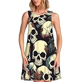 Yyoretp Vestidos de verano para mujer, con estampado de esqueleto y calavera, casual, sin mangas, holgado, con bolsillo, Negro, XL