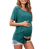 Premamá Tops Camisas Materna de Manga Corta para Mujeres cómodo Color sólido Moda Camiseta Basic Ropa Premamá de Primavera Verano Regalo Durante el Embarazo
