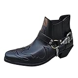 Nidddiv Botas de tobillo para hombre, con hebilla de cinturón, tacón grueso, puntera puntiaguda, botas cortas de piel sintética, ropa de trabajo, botas cálidas para exteriores, botas inteligentes de