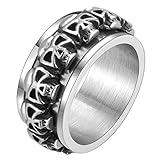 JewelryWe Anillo de Calavera para Hombre, Anillo de Hombre con Calavera Vintage Anillo Giratorio de Calavera de Acero Inoxidable Talla US#12