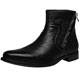 Jamron Hombres Piel Genuina Occidental Vendimia Chukka Botas Cremallera Botines Negro SN01747 EU40