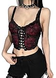 DINGJIUYAN Top gótico sexy y2k de red para mujer, rosso, L