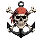 Pegatina Calavera Pirata – Sticker Cráneo con Ancla y Pañuelo Rojo | Vinilo Adhesivo Resistente Agua y Sol | Decoración para Coche, Moto, Portátil, Barco | Estilo Piratería Náutica | 9 x 11,5 cm