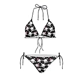 JEOCODY Conjunto de bikini halter de cintura alta para mujer, conjunto de bikini de dos piezas, conjunto de bikini triangular, Calavera rosada, Small