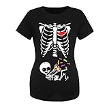 Vhersily Camiseta de verano para mujer con calavera y esqueleto, camisetas de maternidad de manga corta para embarazo, cuello redondo, para Halloween, carnaval y fiestas tradicionales, cómoda de
