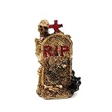 Kocris Casa Acuario de calavera Betta pecera lápida muerte Halloween decoraciones estatuas estatuas escultura reptil tortuga lagarto tanques terrario diablo RIP decoración adorno mascota